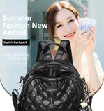 KYLETHOMASW  -  Women's Large Capacity Fashionable Diamond Pattern Street Style Backpack Handbag Soft PU Material Zipper Closure Daily Use
