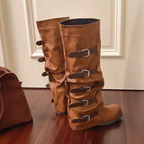 KYLETHOMASW  -  Women Knee-high Boots Summer 2025 Shoes Woman Knight Boots Woman Designer Buckle Chelsea Long Botas Pu Leather Motorcycle Shoes