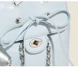 KYLETHOMASW  -  Harajuku Blue Mochila Women 2025 Vintage Leather Chain Bow Mini Backpacks Hot Girls Retro Fashionable Backpack Aesthetic