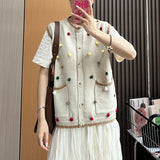 KYLETHOMASW  -  Autumn New Vintage Sweater Vest Women Chaleco Mujer Japanese Loose Cardigan Waistcoat Sweet Wave Point Knitwear Top