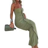 KYLETHOMASW  -  Autumn New Women's Pleated Green Design Temperament Slim Fit Solid Color Strapless Dress
