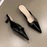 KYLETHOMASW  -  Ladies Pointed Toe Shoes New Spring Leather Shallow Mouth Comfortable Casual Women's High Heel Sandals Fashion Slippers35-40