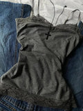 KYLETHOMASW  -  New Hot Girl Retro Lace Patchwork Sexy Cotton Gray Vest Aesthetic Summer Slim Fit Vest Retro Harajuku Hollow Y2k Sleeveless Tops
