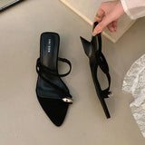 KYLETHOMASW  -  Fashion Metal Women Wedges Slippers Shoes Female Flip flops Footwear Pointed Toe Ladies Heeled Slippers Pumps Slides Shoes