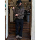 KYLETHOMASW  -  Korean Retro Casual Cow Horn Button Short Jacket Autumn/winter Plush Hooded Versatile Top Y2k Harajuku Commuter Coats Ropa Mujer