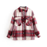 KYLETHOMASW  -  Winter Oversize Gingham Plaid Woolen Shirt Jackets Warm Women Fashion Pockets Lapel Cute Girls Chic Check Coat Streetwear