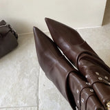 KYLETHOMASW  -  High-Quality Soft Leather Ankle Boots Women Sexy Pointed Toe Metal Buckle Design Modern Boots Fall Winter Comfortable Women Shoe
