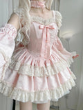 KYLETHOMASW  -  Sweet Elegant Lolita Princess Dress Women Kawaii Cute Lace Ruffles Bow Slim Dresses Japan Harajuku Y2k Evening Party Mini Dress