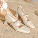 KYLETHOMASW  -  One Line High Heels for Women 2026 New Style Square Toe Thick Heel Mary Jane Single Shoes Large French Red Wedding Shoes Pumps
