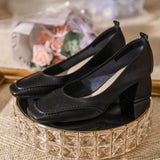 KYLETHOMASW  -  High Heels Women's Spring Summer Square Head Shallow Mouth Medium Heel Pumps Women's Thick Heel Soft Leather Commuter Work Shoes