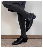 KYLETHOMASW  -  Black British Style Leather Shoes Women Retro Lace Up Mid Heel Pumps Comfortable Elegant Commuter Office Shoes Zapatos De Mujer