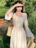 KYLETHOMASW  -  Elegant Princess Party Dresses for Women High Waist A-line Autumn Spring French Vintage Prom Robe One Piece Vestidos Mujer New