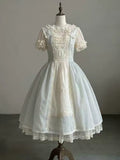 KYLETHOMASW  -  Summer Sweet Lolita Midi Dress Women Lace Trim Puff Sleeve Ruffle High Waist Princess Tiered Skirt Kawaii Japanese Fashion Party