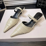 KYLETHOMASW  -  Brand Slippers Women Pointed Toe Slides Women Low Heel Mules Thin Heel Slippers Outdoor Flip Flops  Pleated Shoes Female Sandals