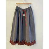 KYLETHOMASW  -  Womens Autumn Winter Korean Fashion Vintage Colour-Block Fleece-Lined Maxi Skirt Kawaii Lace Ruffle High Waist A-Line Long Skirt