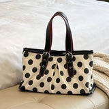 KYLETHOMASW  -  Japanese Retro Polka Dot Tote Bag Women Fashion Large Capacity Shoulder Bag Ladies Lightweight Commute Casual Underarm Bag Chic