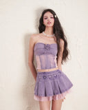 KYLTHOMASW  -  Sweet Hot Girl Denim Suit Women's Summer Pink Purple Lace Patchwork Camisole Pearl Pleated Skirt Two-piece Set Female Clothes