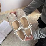 KYLETHOMASW  -  New Spring New Flat Shoes for Women Square Head Shallow Mouth Mesh Fabric Embroidery Butterfly Knot Soft Sole Single Shoe