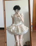 KYLTHOMASW  -  French Temperament Princess Skirt Sets Sweet Bow Strapless Slim Top Ball Gown Skirt Short Sleeve Coat Lolita Three-piece Sets