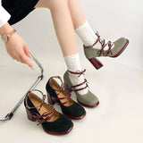 KYLETHOMASW  -  Designer Luxury Spring Thick Heel Women Mary Jane Shoes Butterfly-knot Buckle Strap Shoes Ladies Elegant Dancing Party Pumps