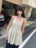 KYLETHOMASW  -  Korean Niche Layered Neck Hanging Plaid Vest Dress Women Summer New Retro Age Reducing Short Dresses