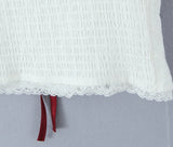 KYLETHOMASW  -  New Contrasting Bow Lace Trim White Blouse Women Sexy V Neck Puff Sleeve Slim Summer Crop Top