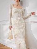 KYLETHOMASW  -  High End White Dress For Women'S Spring Style French Design, With A Super Beautiful Long Skirt Underneath