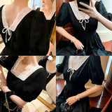 KYLETHOMASW  -  French Summer New Women's Pearl Hepburn Dress Salty or Sweet Short-sleeved Midi Skirt