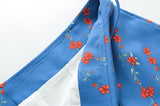 KYLETHOMASW  -  Summer Girl Bandage Lacing Up Sashes Ruched Waist Blue Floral Print Mini Skirts Fashion Women Zip up Waist A-lined Short Skirts