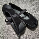 KYLETHOMASW  -  Women's Suede Mary Jane Flats Strap Design Split - Toe Comfortable Casual Shoes Stylish Daily/Lounge Footwear