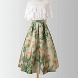 KYLETHOMASW  -  Pocket Skirt with Puffy Skirt for Women in Spring and Summer Versatile High-end Retro Printed A-line Skirt Base Umbrella Skirt