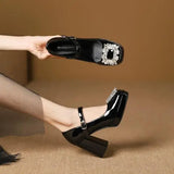 KYLETHOMASW  -  Women's Shoes With Straps Sandals Ladies Brief Pumps Casual Heels Square Toe 2025 Buckle African Sweet Comfortable Crystal Brand