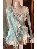KYLETHOMASW  -  Summer Floral Lace Vintage Fairy 3 Piece Sets Woman Sweet Sleeveless High Waist Elegant skirt Suit Female Korean Fashion