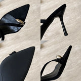 KYLETHOMASW  -  Fashion Pointed Toe Ladies High Heels Pumps Slides Shoes Female Slip On Footwear Metal Women Thin Heels Shoes Flip flops