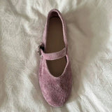 KYLETHOMASW  -  Leather Mary Janes Flats Shoes Women Cow Suede Buckle Strap Ballet Flats Shoes Ladies Spring Autumn Shallow Soft Casual Loafers
