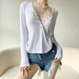 KYLETHOMASW  -  Minimalist style, low cut, lazy and casual knit solid color top, sexy and versatile, slim fit, long sleeved, sexy and versatile