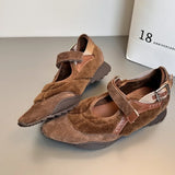 KYLETHOMASW  -  Women's Casual Mary Jane Shoes Ins Style Pointed Toe Shallow Hook Loop Belt Buckle Street Sandals Fashion Brown/apricot Pumps