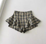 KYLETHOMASW  -  American Retro Contrast Color Plaid Ruffles Hem Mini Skirt Sexy High Waist Short Skater Skirts With Underwear