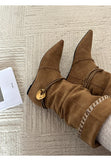 KYLETHOMASW  -  Mid Calf Women Boots Pointed Toe Flats Shoes Designer Chelsea Boots Winter 2025 Casual Walking Suede Zapatos Goth Mujer Botas