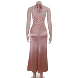 KYLETHOMASW  -  New Slim-fit Long Dress Satin Waist V-neck Dress