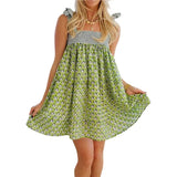 KYLETHOMASW  -  Womens French Vintage Floral Print Casual Loose Fit Strap Jumper Dress