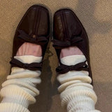 KYLETHOMASW  -  Women Genuine Leather Bow Decorated Ballet Shoes Mary Jane Style Flat Shoes Outdoor Casual Shallow Mouth Loafers Shoes Fashion