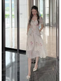 KYLETHOMASW  -  French Square Neckline Dresses Elegant Printed Dress Women Summer New Design Slim Waist A Line Long Vestido
