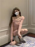 KYLETHOMASW  -  Y2K Knitted Mini Dress Women Streetwear Sexy Off Shoulder Sweater A Line Dresses Christmas Party Korean Bodycon Vestidos
