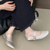 KYLETHOMASW  -  Comfort Satin Soft Sole Ladies Mary Jane Shoes Fashion Round Toe Shallow Women Flats Elegant Buckle Prom Designer Ballet Shoes