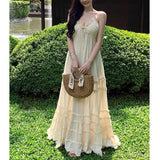KYLETHOMASW  -  Summer Women Ruffles Designer Korean Fairy Dress Female Casual Fashion Evening Beach Dress Sexy Backless Long Strap Dress