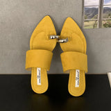 KYLETHOMASW  -  Luxury Fashion Metal Ladies Wedges Slippers Slides Female Sandals Flip flops Pointed Toe Women Heeled Slippers Wedges Shoes