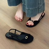 KYLETHOMASW  -  Women's Fashion Sandals New Summer Round Head Soft Frosted Open Toe Hollow Belt Buckle Flats