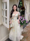 KYLETHOMASW  -  Summer Short Sleeve Chiffon Fairy Style Dress for Women Korean Fashion Slim Fit and Slimming Temperament Elegant Long Dress