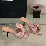 KYLETHOMASW  -  Round Toe Women High Heels Pumps Slides Shoes Female Spring Summer Fashion Butterfly-Knot Ladies Heeled Sandals Shoes